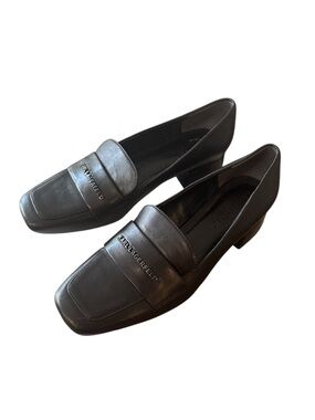 Karl Lagerfeld Marion Black Leather Square Toe Loafers Block Heel Size 8